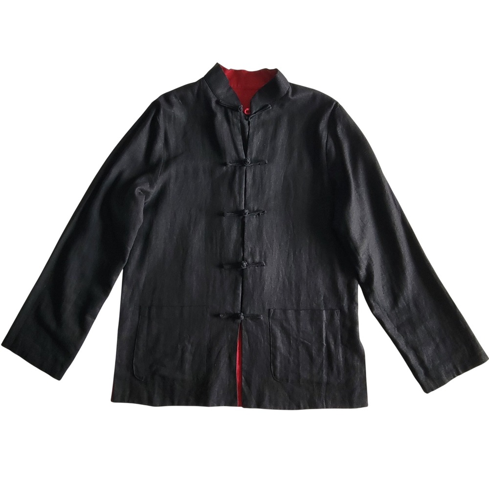 Reversible Tang Suit Jacket Red Black Women Large Vintage Traditional Minimalist - Picture 11 of 16
